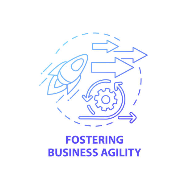 Fostering business agility concept icon Fostering business agility concept icon. Business consulting task idea thin line illustration. Customer centricity. Developing finance staff skills. Vector isolated outline RGB color drawing flexible adaptable stock illustrations