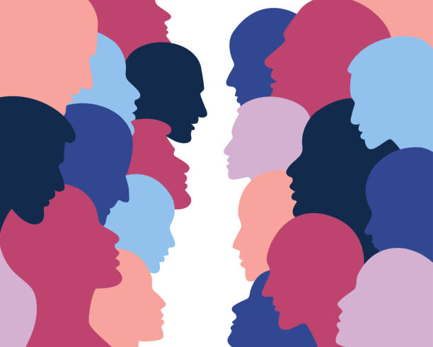 People profile heads. Seamless pattern of a crowd People profile heads. Seamless pattern of a crowd of many different people profile heads. Vector background. crowd of people backgrounds stock illustrations