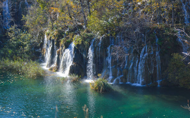 istock Beautiful waterfall at Plitvice Lakes National Park. High angle view 1287642967