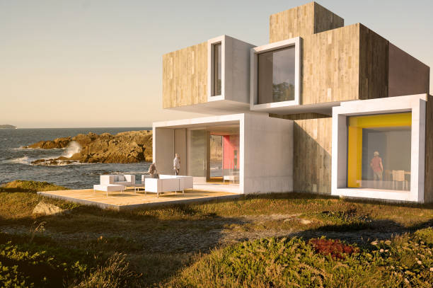 istock Modern cubic house by the sea 1287644136