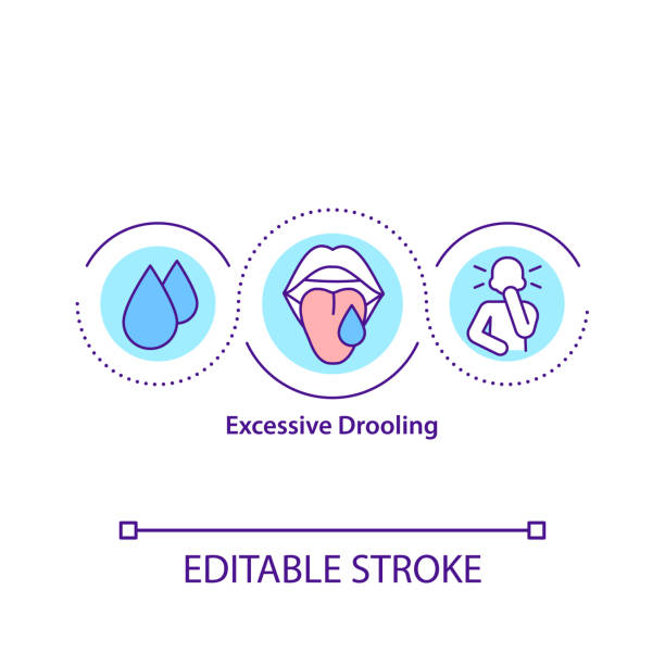 Excessive drooling concept icon Excessive drooling concept icon. Saliva in the mouth excess. Medical conditions. Chronic health conditions idea thin line illustration. Vector isolated outline RGB color drawing. Editable stroke Saliva stock illustrations