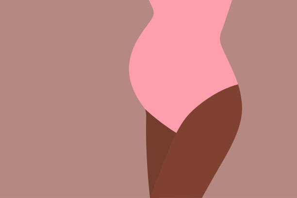 Pregnant woman's belly Close-up of black or mixed race woman's belly in bodysuit during late stage of pregnancy. Flat vector illustration with taupe color scheme. olivia mum stock illustrations