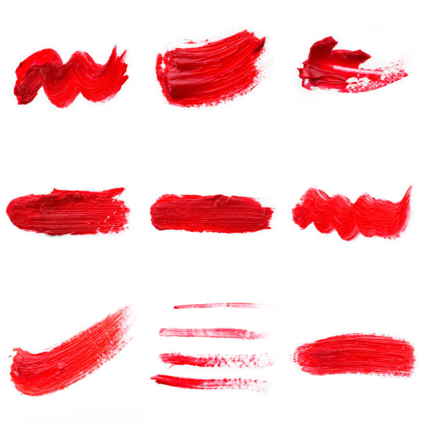 istock Red colored brush stroke paiting over isolated background, canvas watercolor texture, red lipstick smudge 1287647178