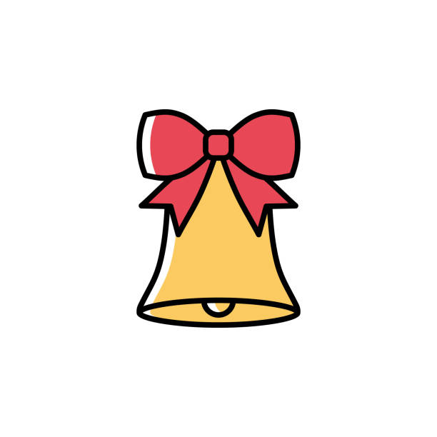 ilustraciones, imágenes clip art, dibujos animados e iconos de stock de campana de navidad con un icono vectorial nudo de arco en estilo de dibujos animados. bonita campana con una cinta roja aislada sobre fondo blanco - bell handbell christmas holiday