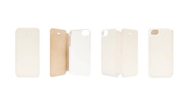 istock White plastic back cover for mobile phone isolated on white background. Different angles of smart phone protector case. Silicone phone backs 1287652220