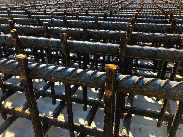 istock Rebars for reinforcement concrete.Metal framework for cast in site concrete slab 1287653430