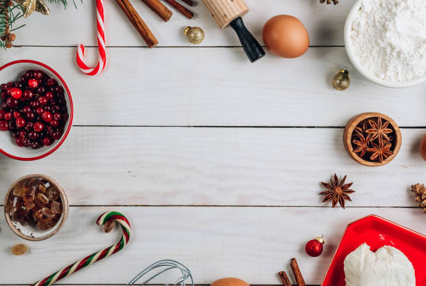 istock Christmas - baking cake background. Dough ingredients and decorations 1287654437