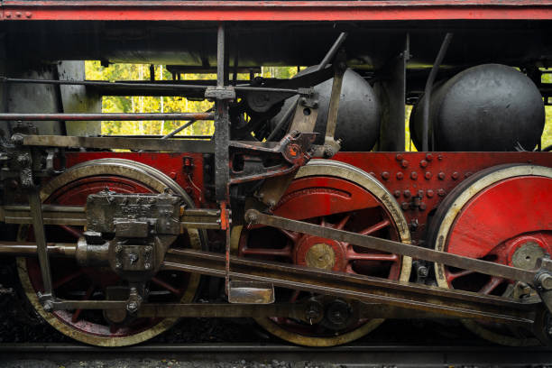 istock Old retro vintage steam train on platform station Ruskeala Park 1287655886