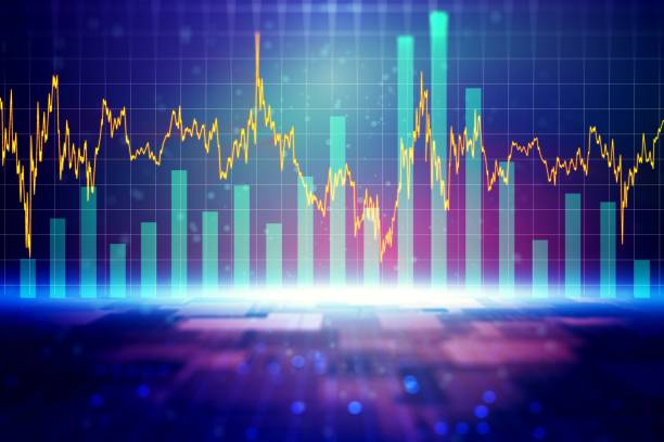 istock Abstract virtual financial graph hologram on abstract blue background, financial and trading concept. 3D Rendering 1287662147