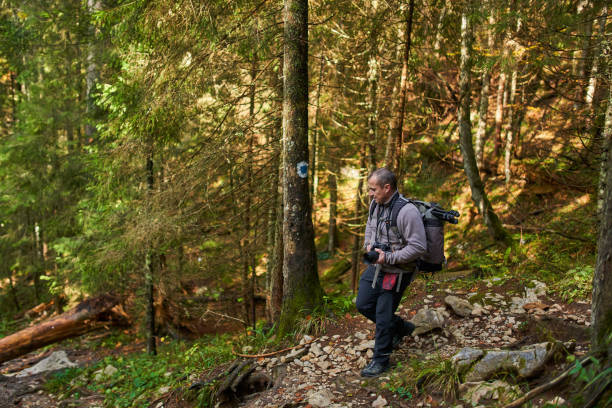 istock Professional nature photographer hiking 1287667567