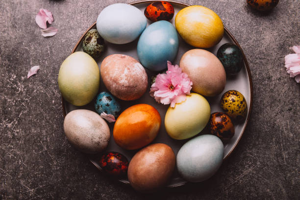 istock Homemade naturally dyed eggs. 1287668663