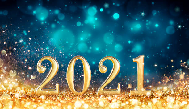 счастливый новый год 2021 - металлический номер с золотым блеском - happy new years стоковые фото и изображения
