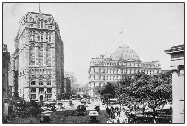 Antique black and white photograph of New York: "NEW YORK TIMES" BUILDING Antique black and white photograph of New York: "NEW YORK TIMES" BUILDING times square stock illustrations
