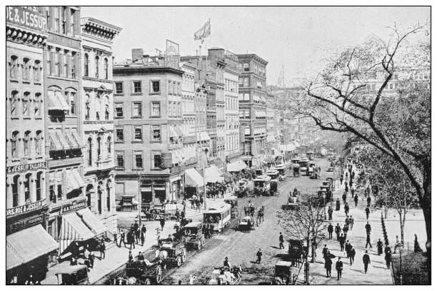 istock Antique black and white photograph of New York: BROADWAY 1287673542