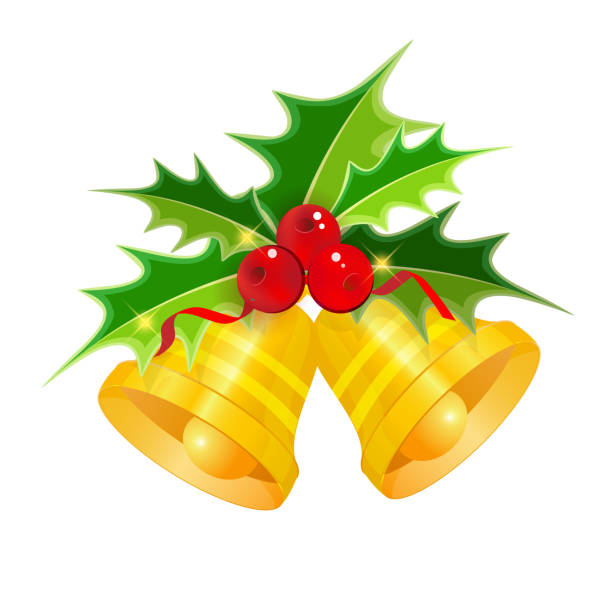 istock Vector Golden Christmas bells with Holly isolated on white background 1287673764