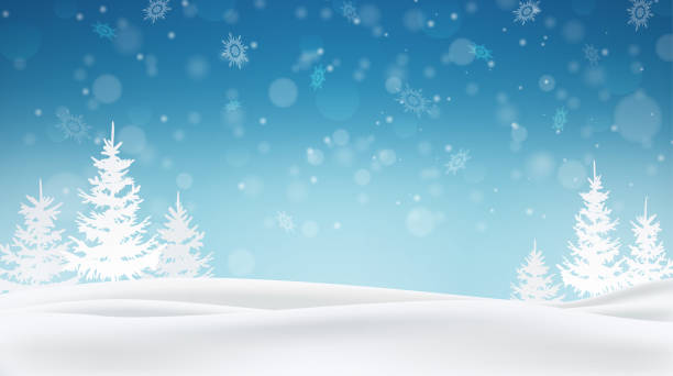 schnee hintergrund. winterblauer himmel. weihnachten hintergrund. fallender schnee. wald im schnee. schneeverwehungen, schneesturm. eps10"n - background stock-grafiken, -clipart, -cartoons und -symbole