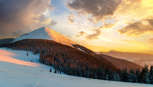 istock Soft sunset in winter snow covered Carpathian mountains 1287674713