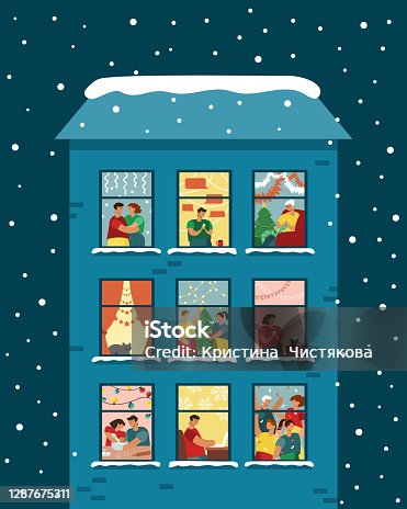 istock house with christmas windows, people celebrate new year at home 1287675311