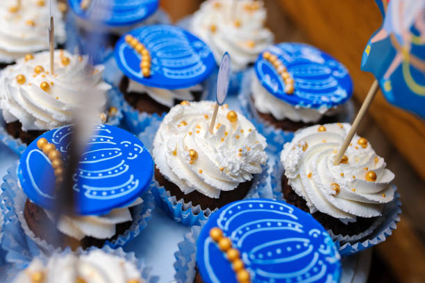 istock Sweet cookies muffins basket with cream 1287679077