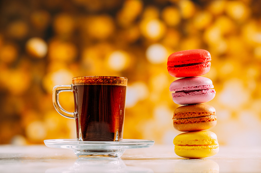 Coffee Espresso and Colorful Macaroons