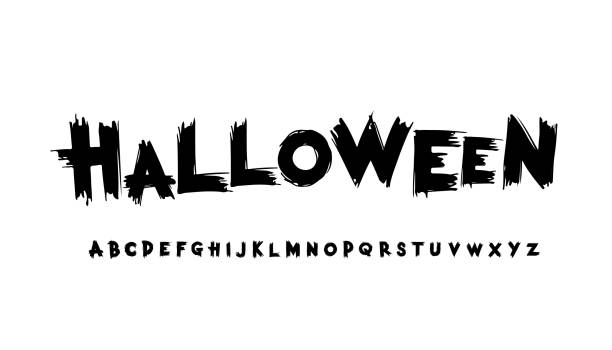 illustrazioni stock, clip art, cartoni animati e icone di tendenza di carattere grunge stilizzato di halloween. alfabeto - letter i sign data dirty
