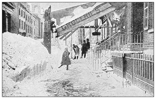 Antique black and white photograph of New York: BLIZZARD OF MARCH 1888