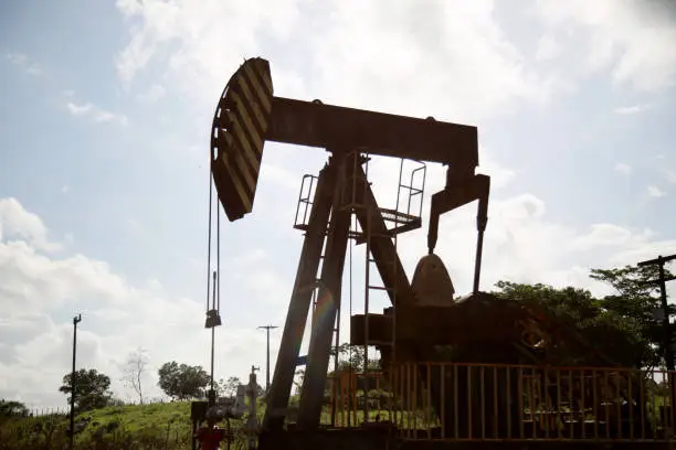 mata de sao joao, bahia / brazil - novembro 8, 2020: oil exploration machine is seen in Petrobras' field of action in the city of Mata de Sao Joao.