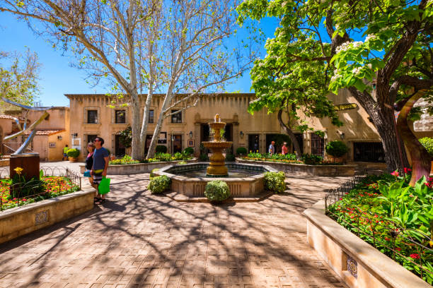 Sedona, Arizona USA - May 2, 2017: The Tlaquepaque Arts and Crafts Village, with vintage adobe style architecture, is a popular tourist destination filled with retail shops and restaurants.