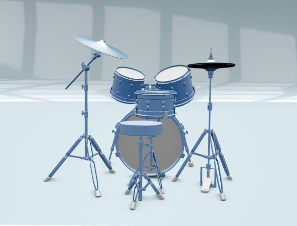 istock Blue acoustic drum set on a gray background. 3d illustration 1287688640