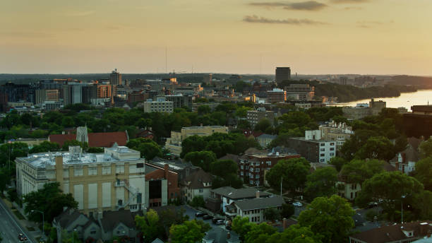 istock Drone Shot of Madison, Wisconsin at Sunset 1287689968