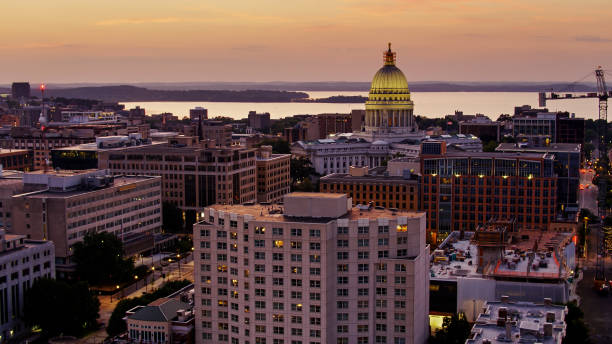 istock Drone Shot of Wisconsin State Capitol with Lake Beyond 1287689999