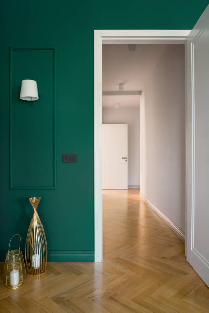 istock Apartment corridor with emerald green wall 1287691395