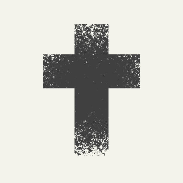 abstrakcyjny grunge czarny krzyż na jasnym tle - cross shape cross dirty grunge stock illustrations