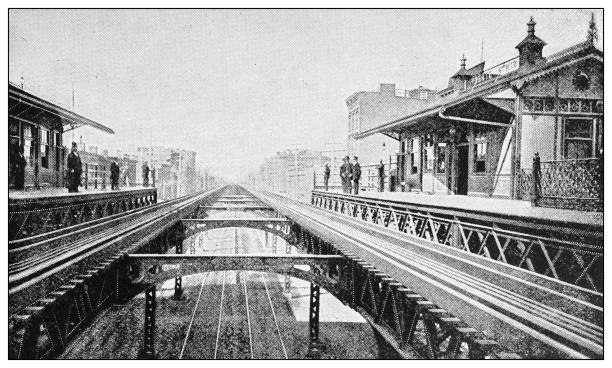 istock Antique black and white photograph of New York: THIRD AVENUE ELEVATED RAILROAD 1287698137