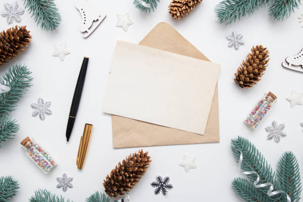 istock Envelope with copy space and Christmas New Year decor, letterhead for congratulations or writing plans 1287699136