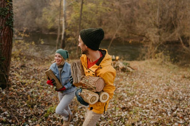 Couple collecting firewood