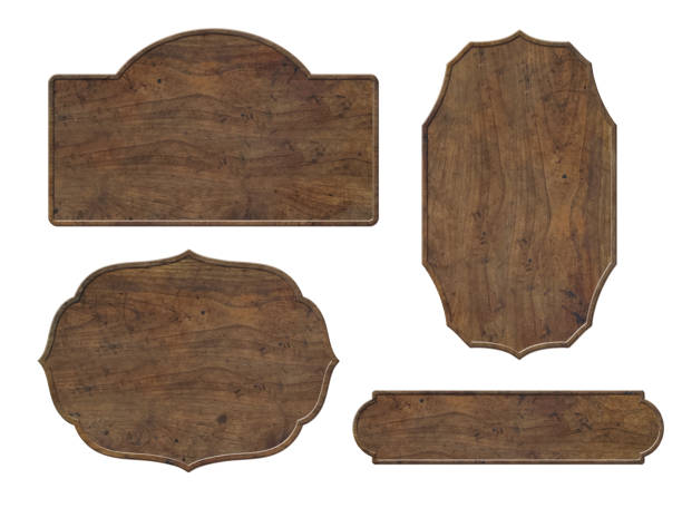 stary drewniany zestaw szyldów - wood sign old plank stock illustrations