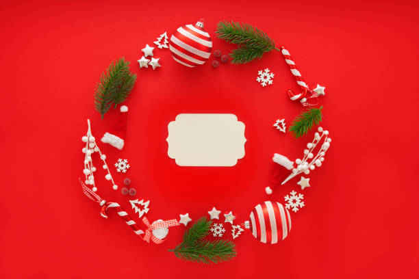 istock Christmas Decoration on red background with copy space 1287699957