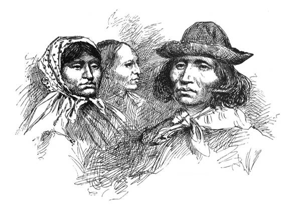 Antique illustration - portrait Cherokee Indian people Antique illustration Cherokee stock illustrations