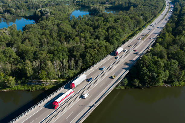 istock Traffic on Highway Bridge, Aerial View 1287700045