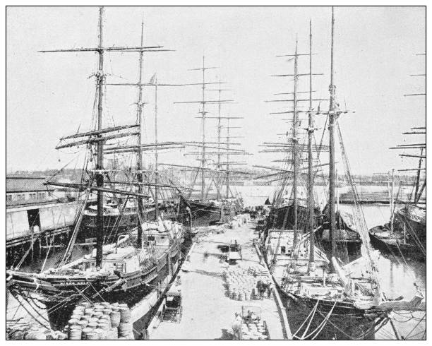 istock Antique black and white photograph of New York: PEABODY'S AUSTRALASIAN PACKETS 1287700513