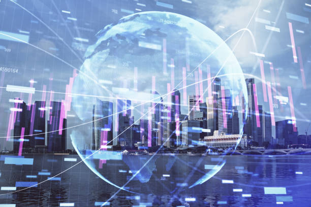 istock Forex chart on cityscape with tall buildings background multi exposure. Financial research concept. 1287705298