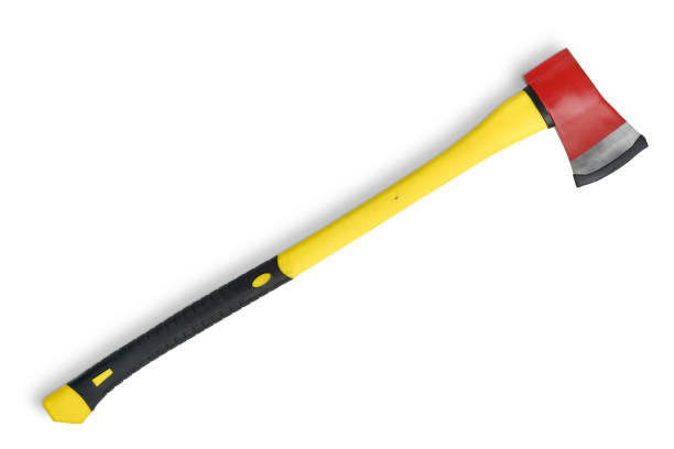 istock Large red axe with long yellow grip from fireman's toolbox isolated on white 1287718973