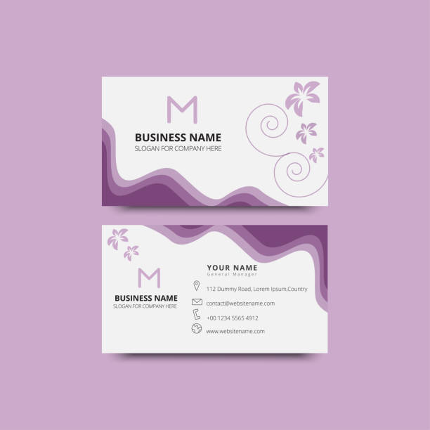 Business card business card.horizontal simple clean template vector design, layout in rectangle size.Business card mockup, Vector illustration. Purple and white flower pattern square business card mockup stock illustrations