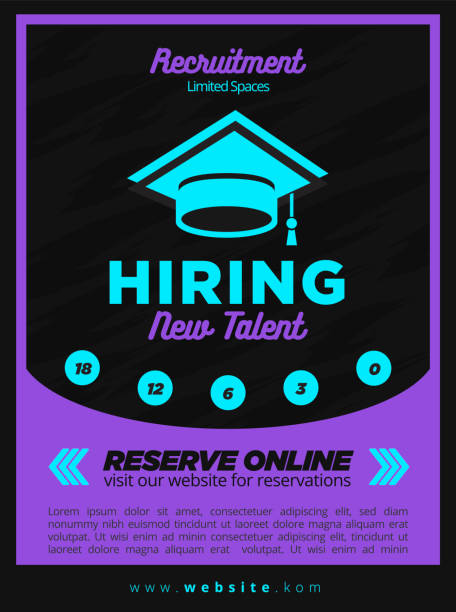 Recruitment Flyer Template or Graduation Prom Party Event Poster with Purple and Black Background with Neon Turquoise Banner Text vector art illustration