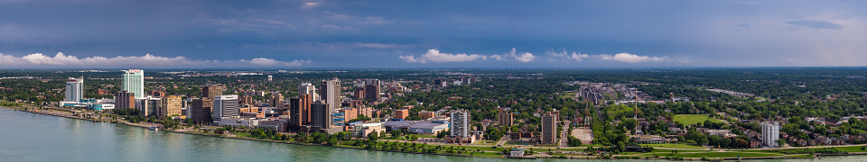 Stitched panoramic shot of Windsor, Ontario from the air.\n\nNB - This image was shot by a drone that remained in US airspace.