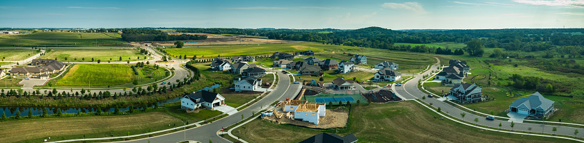 Stitched panoramic shot of suburban housing in DeForest, a vilage in Dane County, Wisconsin,  from the air.