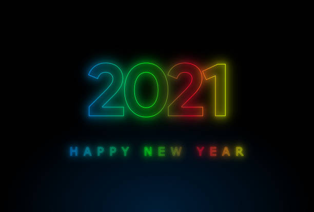 istock Happy new year 2021 Text with effect neon light colorful in dark background 1287737738