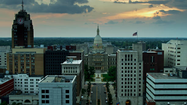 istock Drone Shot Along Mall to Michigan State Capitol Building 1287743524