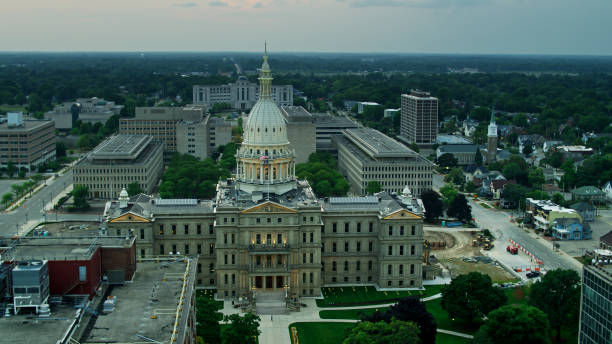 istock Michigan State Capitol and Government Buildings on Overcast Evening 1287743549